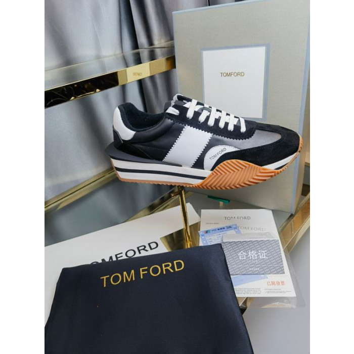 Tom Ford Suede Teicniúil Fabraic James Sneaker I Dubh/Bán 017