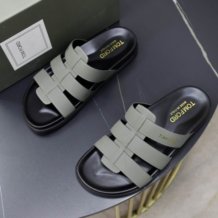 Tom Ford Bhfear Leathar Smeach-Flops I Grey01