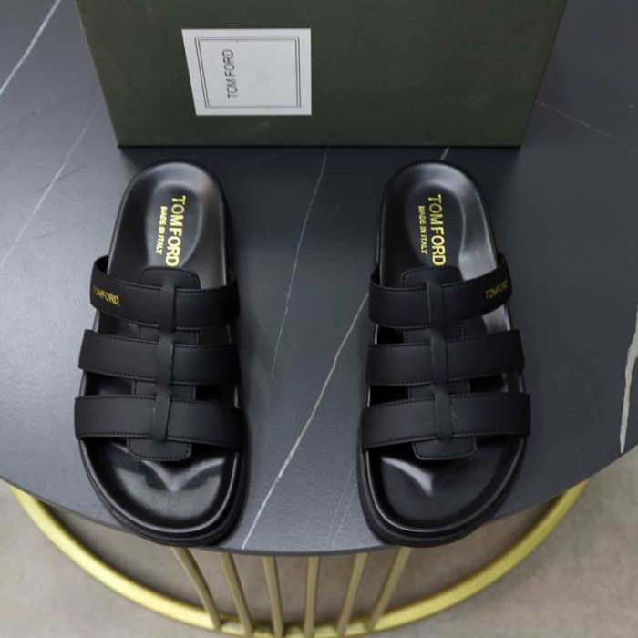 Tom Ford Bhfear Leathar Smeach-Flops I Black02