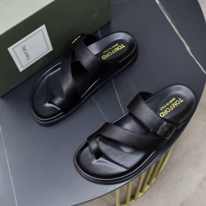 Tom Ford Bhfear Leathar Smeach-Flops I Dubh