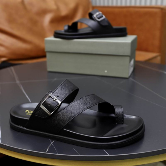 Tom Ford Bhfear Leathar Smeach-Flops I Dubh