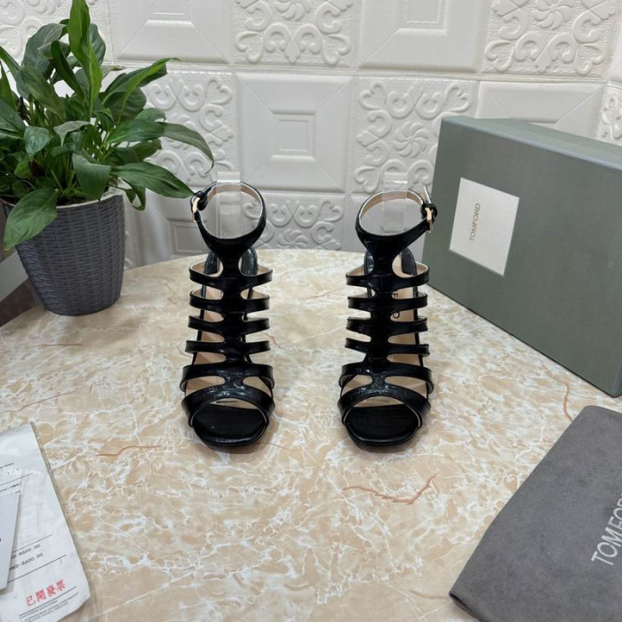 Tom Ford 10.5 cm Timbrato in Pelle di Coccodrillo Paradis Gabbia Sandalo In Nero