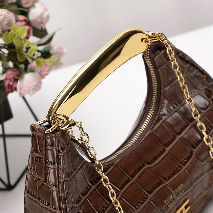 Tom Ford Womens Mini Stampa Coccodrillo Borsa A Tracolla Marrone