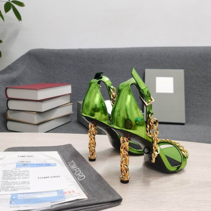 Tom Ford Brevetto In Pelle Catena Di Metallo Appuntito Sandalo In Verde