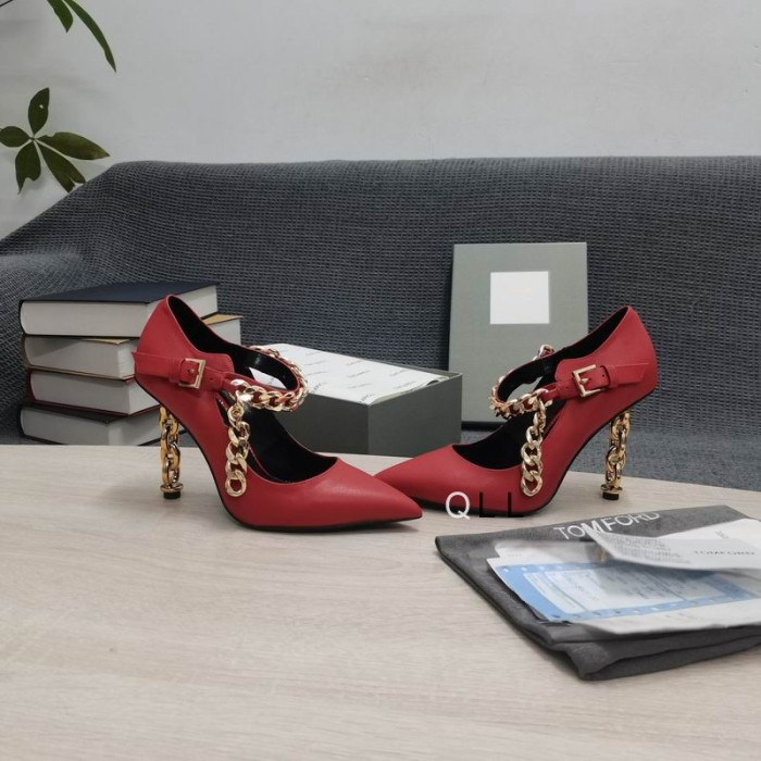 Tom Ford In Pelle Catena Di Metallo A Punta Tacchi Alti Rosso