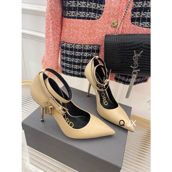 Tom Ford Pelle Lucchetto Ankle Wrap Punta A Punta Pompe Di Albicocca