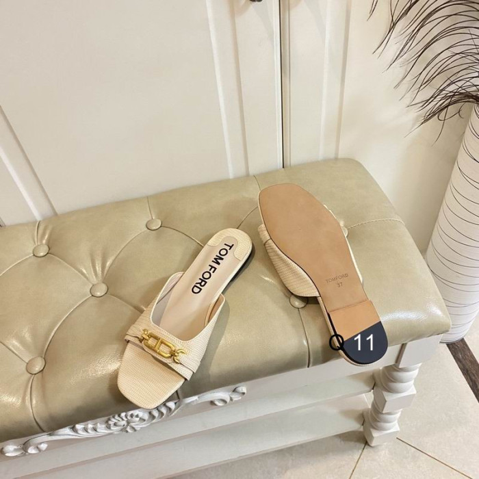 Tom Ford Lucertola Logo-Placca Flat Sandalo In Albicocca