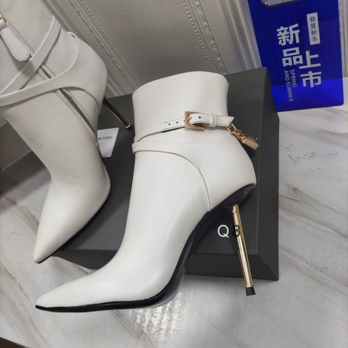 Tom Ford 10.5 cm in Pelle Lucchetto Ankle Boot In Bianco