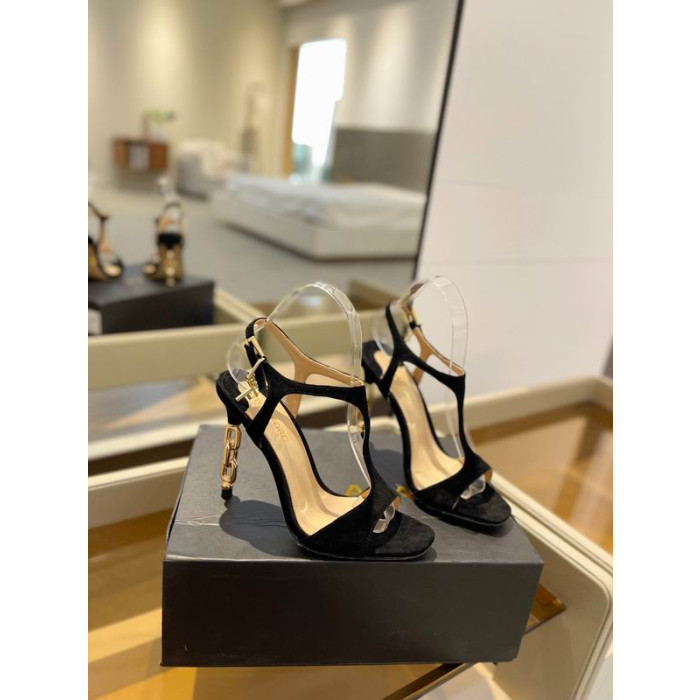 Tom Ford 10.5 cm Velluto Oro Catena Angelina Sandalo In Nero