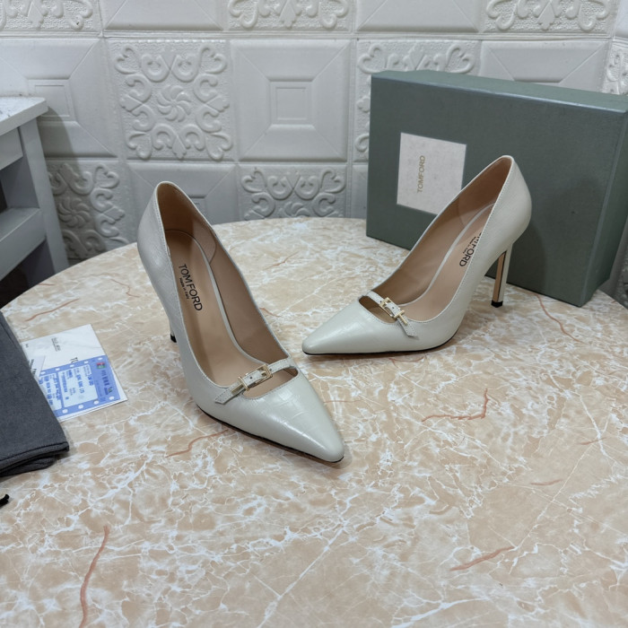 Tom Ford 10.5 cm Stampa Coccodrillo Punta Toe Tacchi In Bianco