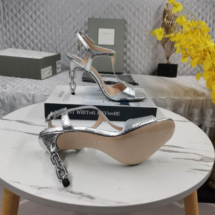 Tom Ford 10.5 cm pelle di Serpente in Argento a Catena in Metallo Angelina Sandalo In Argento