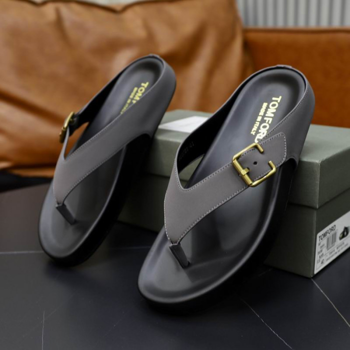 Tom Ford per Uomo in Pelle Favolosa Palm Pantofole Grigio