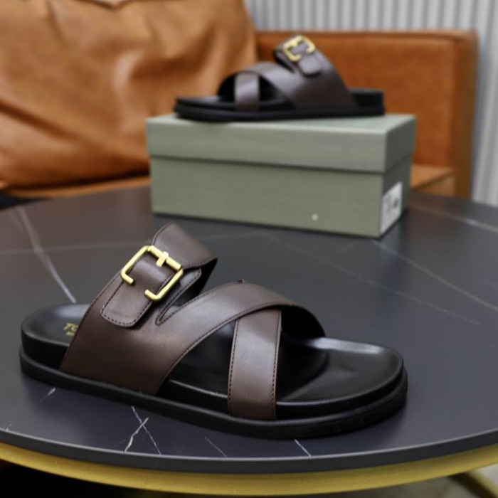 Tom Ford per Uomo in Pelle Pantofole Marrone