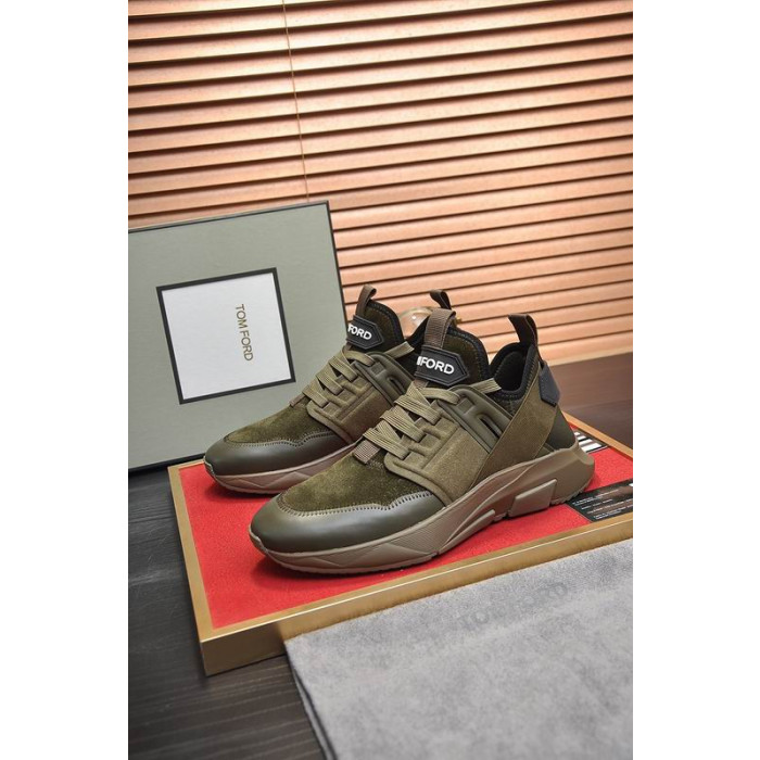 Tom Ford Neoprene Pelle Scamosciata Jago Sneaker In Verde Militare