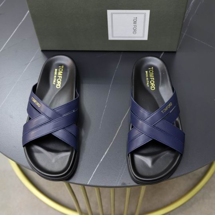 Tom Ford per Uomo in Pelle Cross Pantofole In Blu