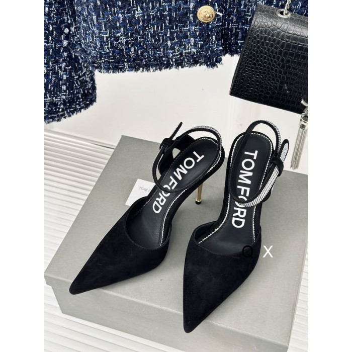 Tom Ford(トム-フォード10cmベルベットの非対称の結晶トポンプBlack01