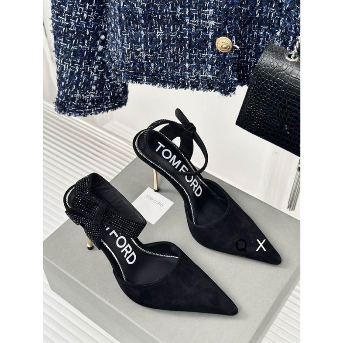 Tom Ford(トム-フォード10cmベルベットの非対称の結晶トポンプBlack02