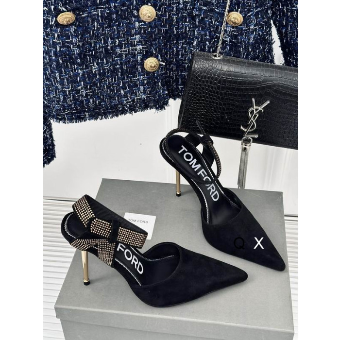Tom Ford(トム-フォード10cmベルベットの非対称の結晶トポンプBlack03