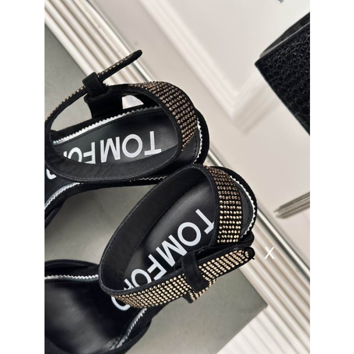 Tom Ford(トム-フォード10cmベルベットの非対称の結晶トポンプBlack03
