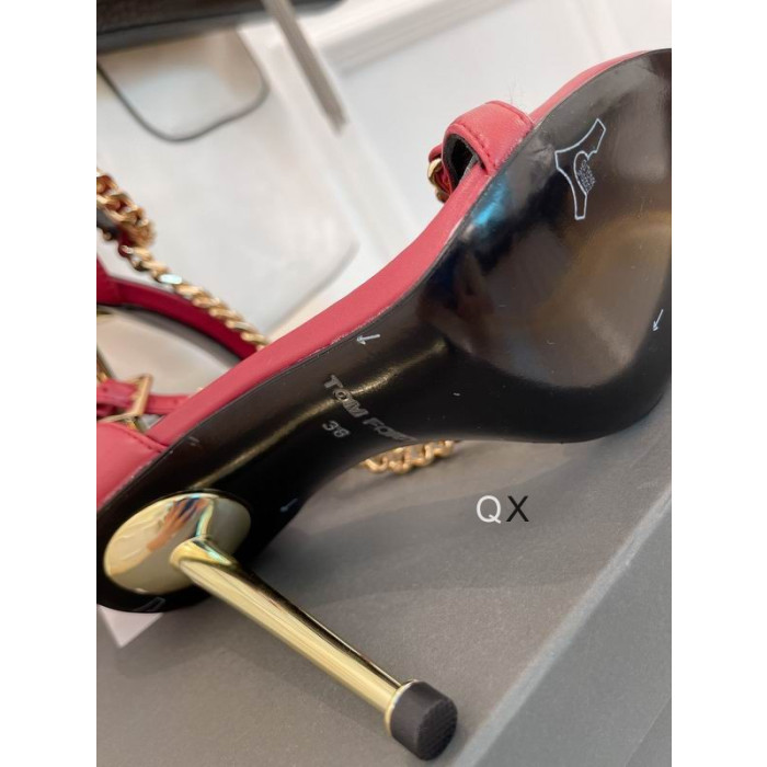Tom Ford(トム-フォードチェーン革ポイント-ト足首-ストラップサンダル赤