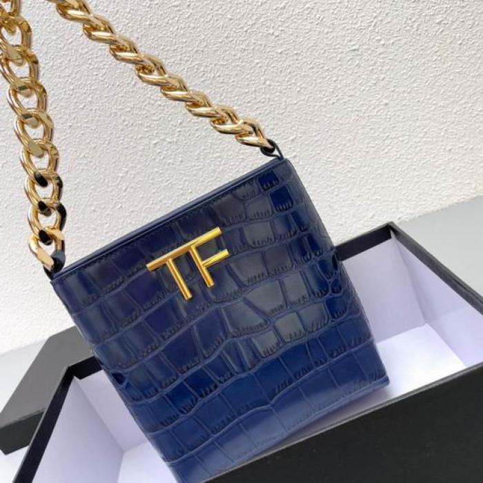Tom Ford(トム-フォード厚チェーンクロコダイルパターンUnderarm袋青