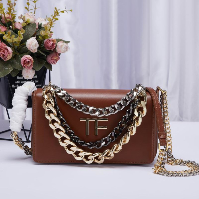 Tom Ford(トム-フォードパチェーン全革ショルダーバッグ財布革茶色 
