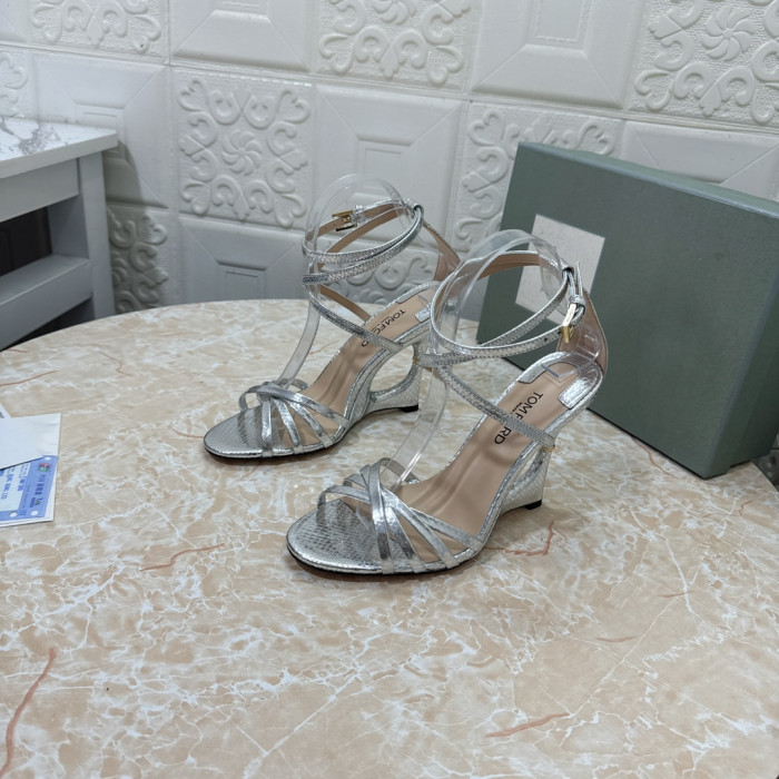 Tom Ford(トム-フォード10.5cmスネーク印刷検高いヒールサンダル銀