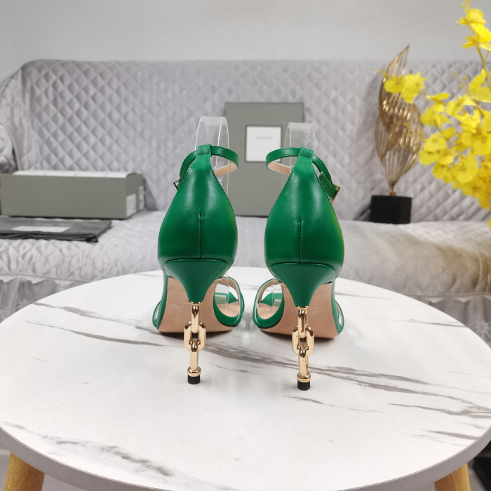 Tom Ford(トム-フォード10.5cm革の金属チェーンのハイヒールサンダルグリーン