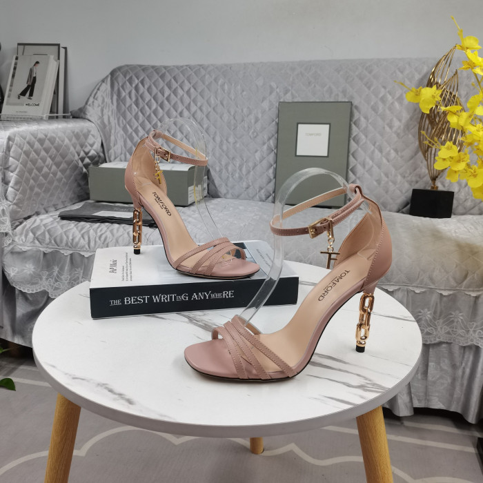 Tom Ford(トム-フォード10.5cm革の金属チェーンのハイヒールサンダルピンク