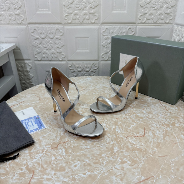 Tom Ford(トム-フォード10.5cm蛇皮の高いヒールサンダル銀