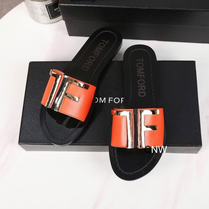 Tom Ford(トム-フォード革TFのロゴがフラットスライドオレンジ