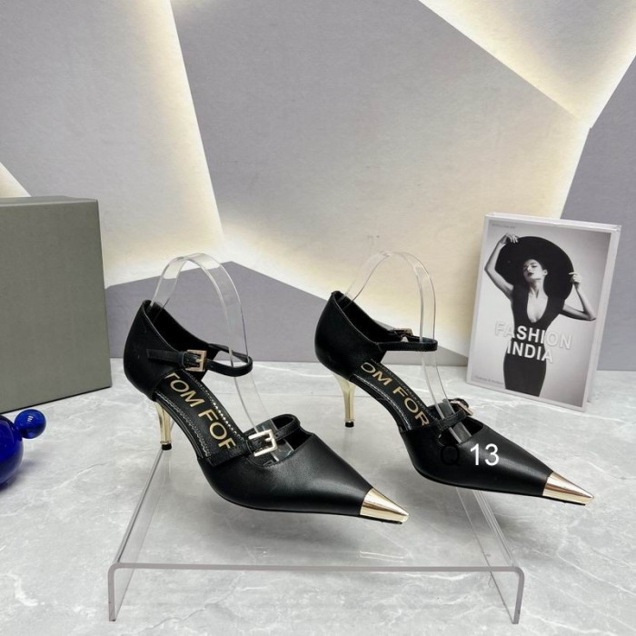 Tom Ford(トム-フォード7.5cm二ストラップ金属-トキャップ革のポンプ黒