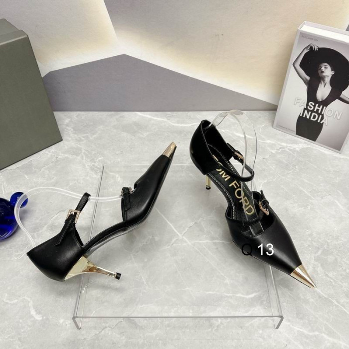 Tom Ford(トム-フォード7.5cm二ストラップ金属-トキャップ革のポンプ黒