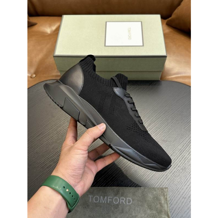 Tom Ford(トム-フォードメッシュレースアップの低いスニーカー黒