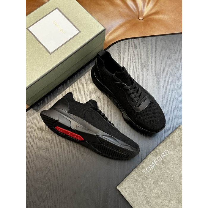 Tom Ford(トム-フォードメッシュレースアップの低いスニーカー黒