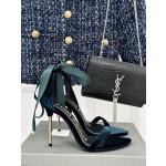 Tom Ford(トム-フォード10cmシルクサテン中空ストラップサンダルグリーン
