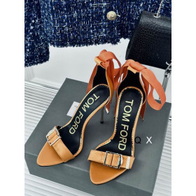 Tom Ford(トム-フォード10cmシルクリボンサンダル褐色