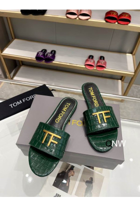 Tom Ford(トム-フォードワニTFロゴのスライドグリーン