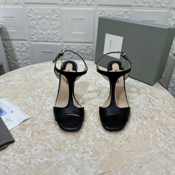 Tom Ford 10,5 cm Skinnende Skinn Sølv Metall Kjede Angelina Sandal I Svart