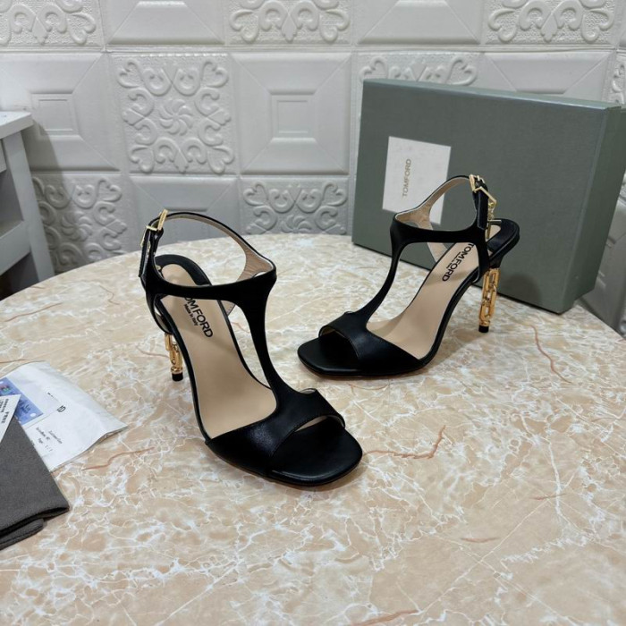 Tom Ford 10,5 cm Skinnende Skinn Sølv Metall Kjede Angelina Sandal I Svart