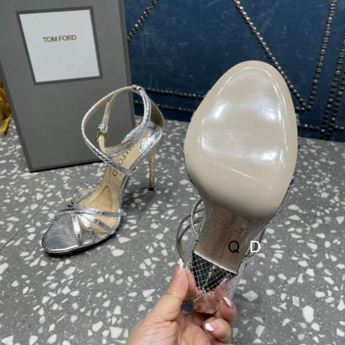 Tom Ford 10,5 cm Laminert Stemplet Python Ida Sandal I Sølv