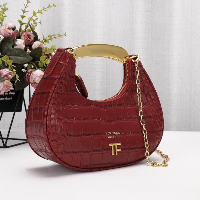 Tom Ford-Womens Mini Krokodille Mønster Skulder Bag In Red