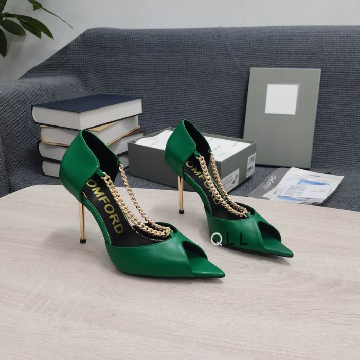 Tom Ford Metall Skinn Med Åpen Tå Pumps I Grønt