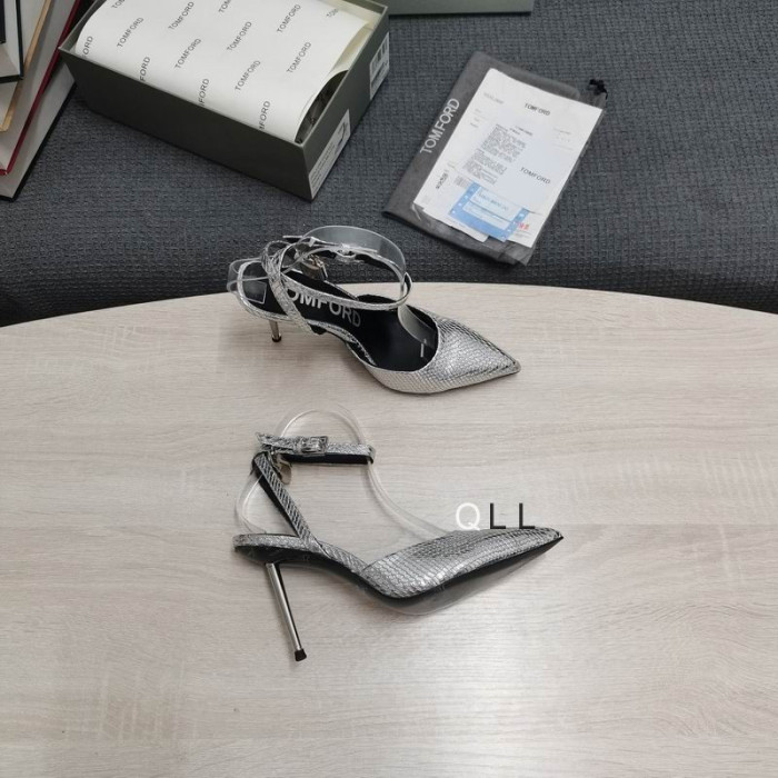 Tom Ford Slange Mønster Hengelås Pekte Toe Pumps I Sølv