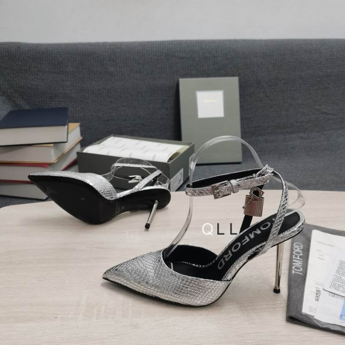 Tom Ford Slange Mønster Hengelås Pekte Toe Pumps I Sølv