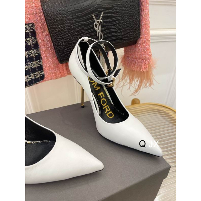 Tom Ford Skinn Hengelås-Ankel-Wrap Pekte Toe Pumps I Hvit