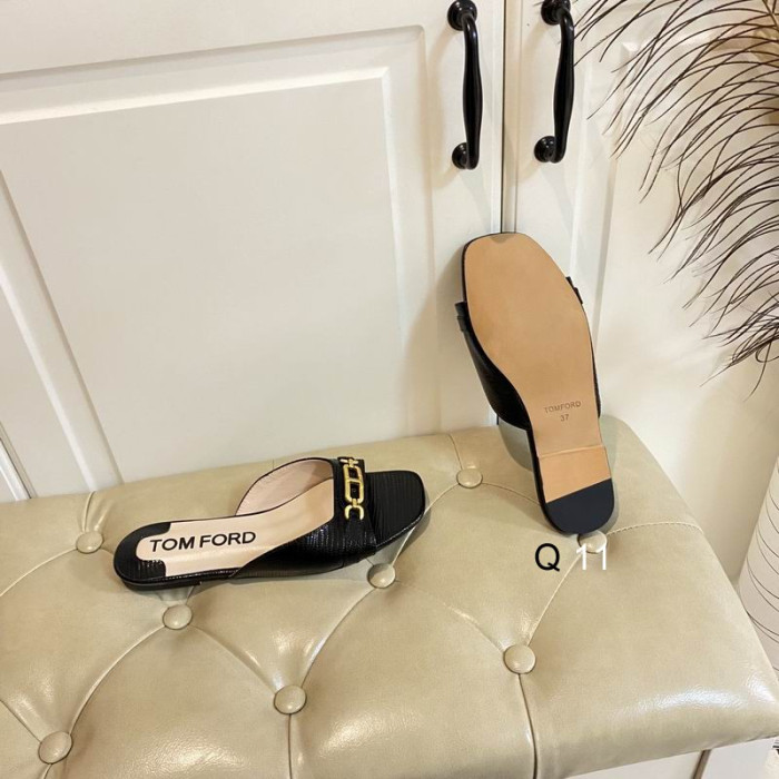 Tom Ford-Lizard-Logo-Plakk Flatskjerm Sandal I Svart