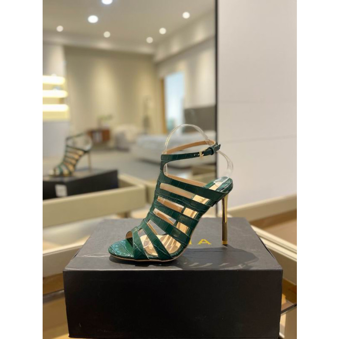 Tom Ford 10,5 cm Skinnende Stemplet Krokodille Skinn Paradis Buret Sandal I Grønt