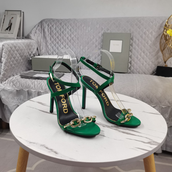 Tom Ford 10,5 cm Skinn Kjede av Gull Sandal I Grønt