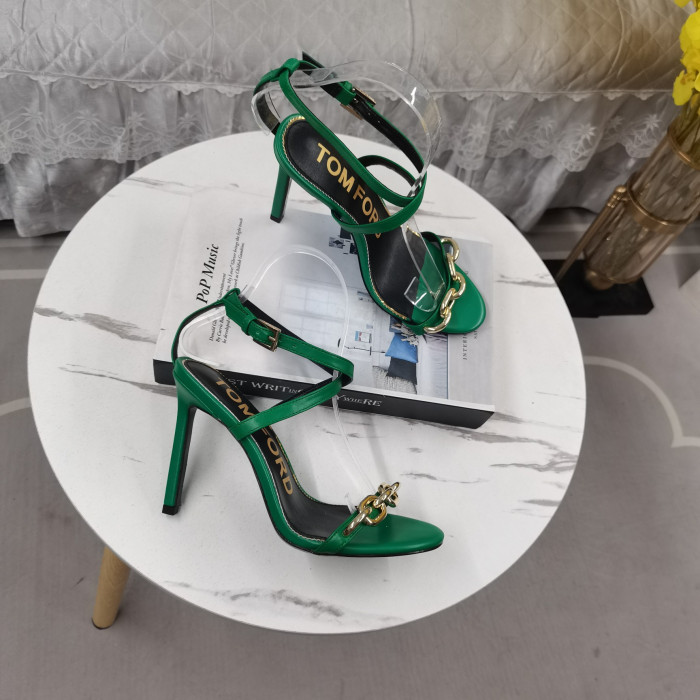Tom Ford 10,5 cm Skinn Kjede av Gull Sandal I Grønt